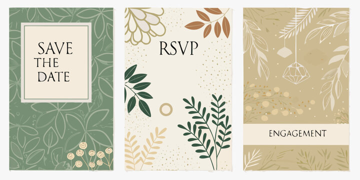 Elegant wedding invitation cards with floral designs and save the date RSVP engagement