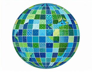 Fototapeta premium Abstract Globe Illustration with Geometric Mosaic Patterns on White Background