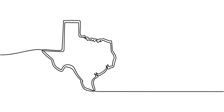 Texas state map icon line continuous drawing vector. One line Texas state map icon vector background. Texas state map icon. Continuous outline of a Texas state map icon.