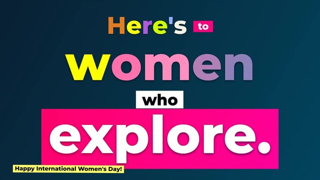 Animated graphic for International Womens Day with Heres W and Happy International Womens Day banner