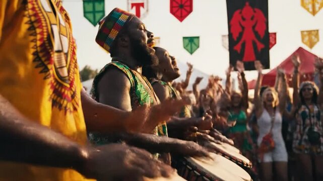 African Drummers Performing at Cultural Festival.