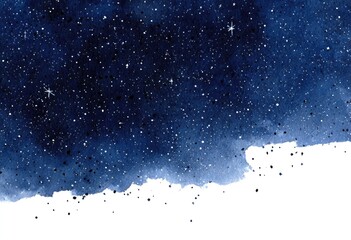 Watercolor wash depicts a night sky filled with countless twinkling stars against a blue background