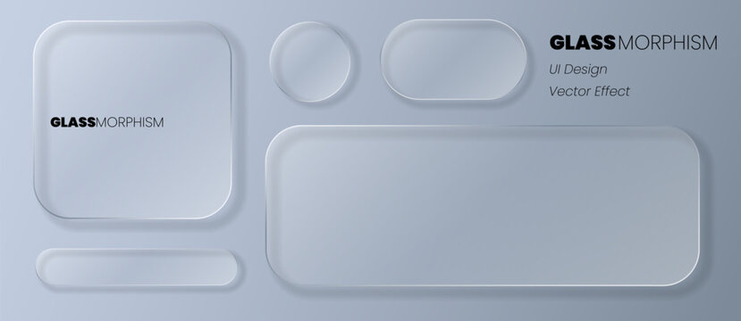 A set of realistic, matte glass frames for designing UI elements of websites and user interfaces. White, translucent geometric shapes, circle, square, oval, rectangle.