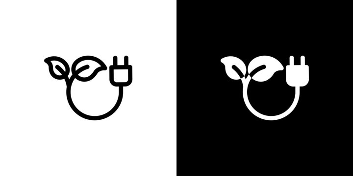 Green Power Plug icon concept with flat Black White Background. Vector illustration.