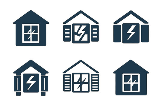 Weatherproof Homes Icons. Building homes that can withstand extreme weather conditions. Icon set. Set Logo of building homes that can withstand extreme weather