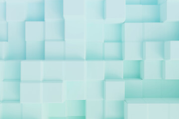 Obraz premium Soft turquoise 3D cube abstract background with smooth gradient lighting. Clean geometric design with depth, technology themes, wallpapers, and minimal digital backgrounds.