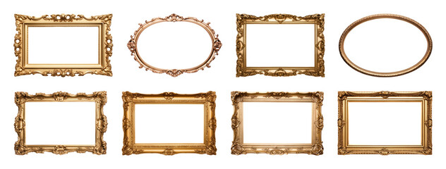 Naklejka premium PNG Elegant vintage gold frames collection, transparent background