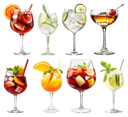 PNG Colorful refreshing cocktails in glasses, transparent background