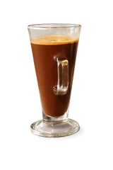 Hot Chocolate in Clear Glass Mug Isolated on White Background