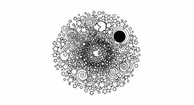 Intricate mandala with stars, circles, and spirals in a radial pattern