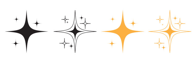 Sparkle twinkle star icon set, Gleam light symbol, Twinkle star sign, Brilliance effect mark, Cleanliness emblem, or Freshness indicator. © Rami
