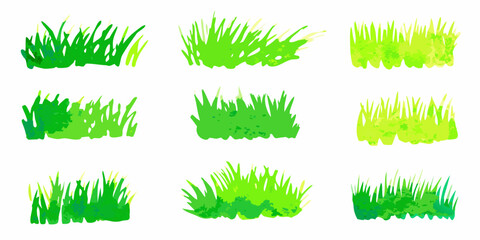 Collection of vibrant green grass tufts arranged in a grid pattern © Roni