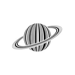 Striking black and white illustration depicting saturn with orbiting rings © ariyan