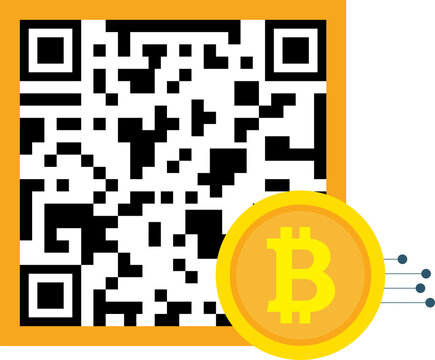 Bitcoin address represented by QR code alongside digital coin, symbolizing secure cryptocurrency transactions.