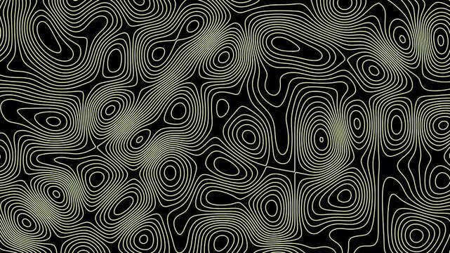 A black and green abstract topographic map pattern with swirling lines and circles