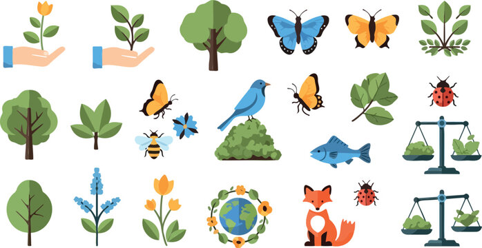 Set of 16 ecology icons vector, environmental conservation symbols