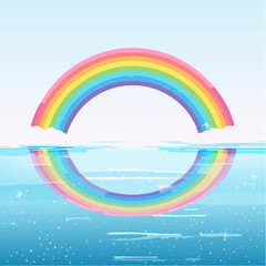 Fototapeta premium Vibrant rainbow arching above serene waters, creating a perfect, colorful reflection
