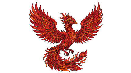 Fototapeta premium Majestic Fiery Phoenix Bird Illustration with Spread Wings.
