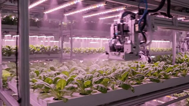 Vertical farming system with automated misting and LED lighting for plant growth