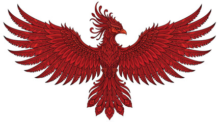 Obraz premium Majestic Red Phoenix Bird Illustration with Spread Wings.