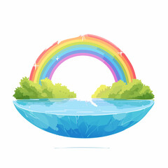 Fototapeta premium Enchanting Colorful Rainbow Arching Over Sparkling Water and Lush Greenery, a Whimsical Natural Wonderland