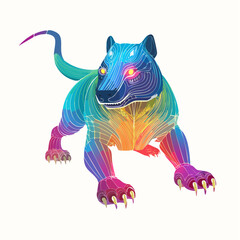Obraz premium Vibrant Spectral Big Cat Illustration with Intense Luminous Eyes and Dynamic Posture