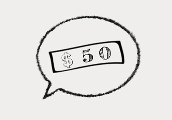 Bubble with 50 dollars money icon