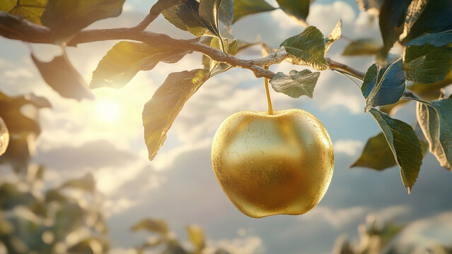 gold apple fruit hanging on the tree 