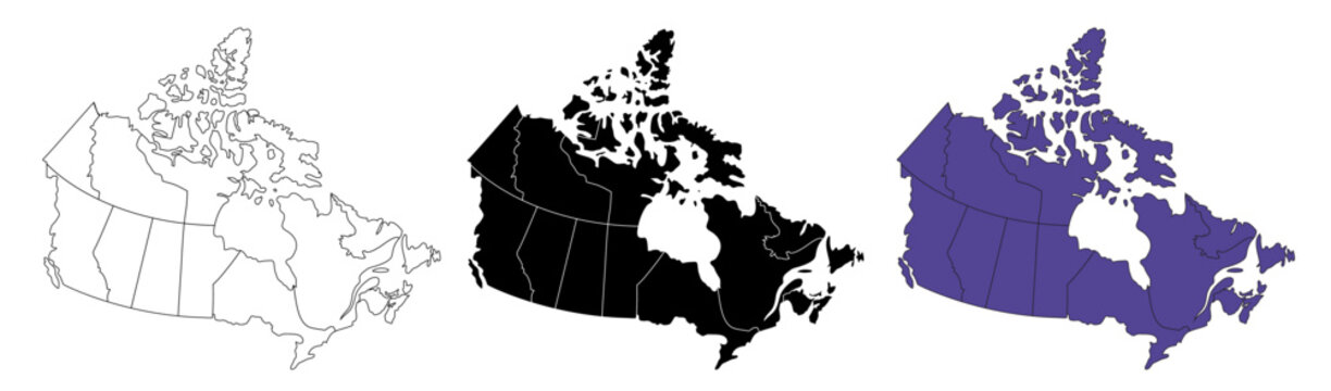A set of vector maps of Canada with prefecture boundaries in three styles