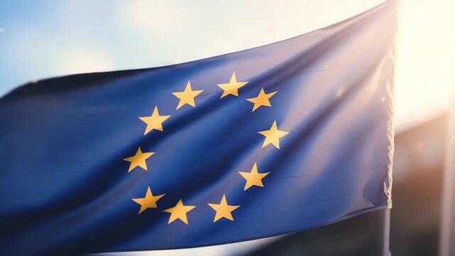 Flag of Canada waving in the breeze against a sunset sky. Banner with Canadian flag.