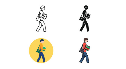 Naklejka premium Student Walking Books Bag Learning Education Journey