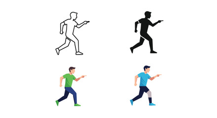 Fototapeta premium Running Man Icon Set Directional Pointer Action Vector