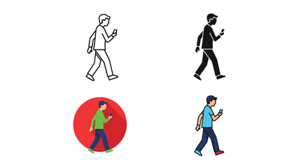 Person Walking Phone Communication Icons Commercial