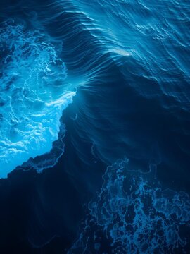 Aerial view of a vast, rippling canvas of ocean, charting the perfect arc of a legendary break,  wave,  puerto malabrigo