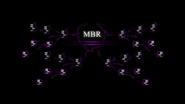 Master Boot Record Digital Network Visualization with Glowing Purple Data Connections and Binary Code