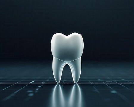 Holographic tooth spinning with data overlays, dental AI technology, health science innovation