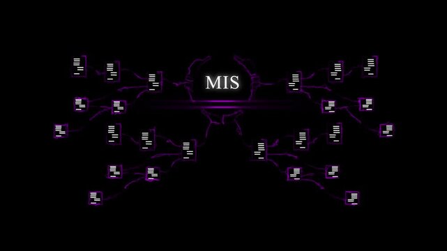 Futuristic Digital Network with M I S Central Hub and Data Flow Connections MIS central hub cyber network visualization