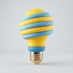 Abstract 3D rendering of a lightbulb with yellow and blue spiral, on white