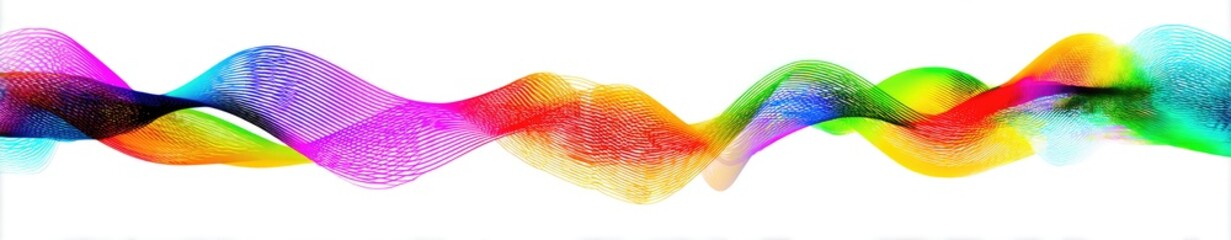 Abstract, vibrant, undulating colorful lines on a white background. Creates a sense of movement