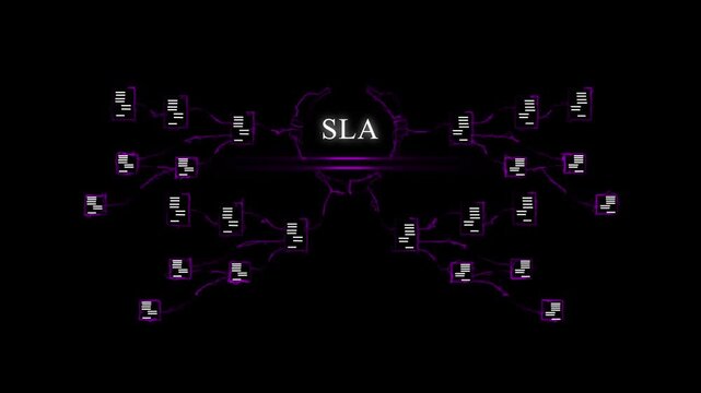 Futuristic Digital Network with S L A Central Node and Data Flow Connections in Cyberpunk Style SLA central node