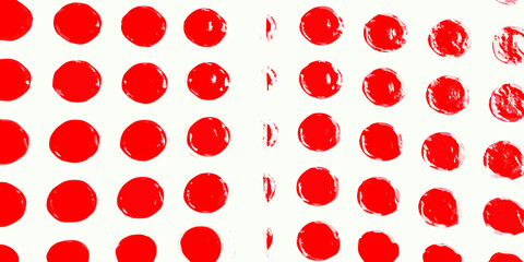 A vibrant pattern of irregular overlapping red circles on a white background
