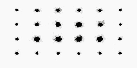 Multiple bullet holes scattered across a plain white background