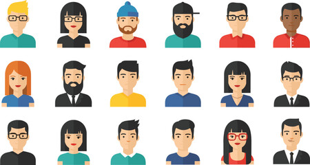 Diverse People Avatar Icon Collection with Multicultural Male and Female Characters Flat Vector Portrait Set for User Profile Social Media UI Design.