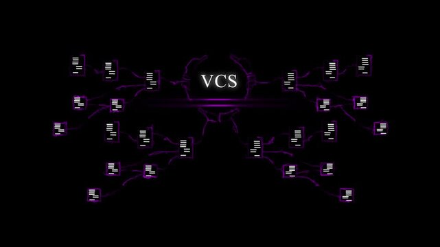 Futuristic Digital Network Visualization with V C S Central Hub and Data Flow Connections VCS central hub