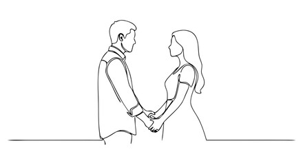 Continuous One Line Couple Holding Hands Vector &ndash; Minimal Black Line Art Illustration