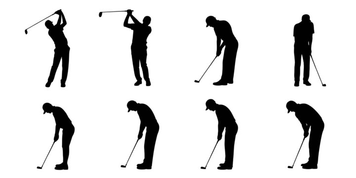 Illustration of a golfer demonstrating various stages of a golf swing Vector