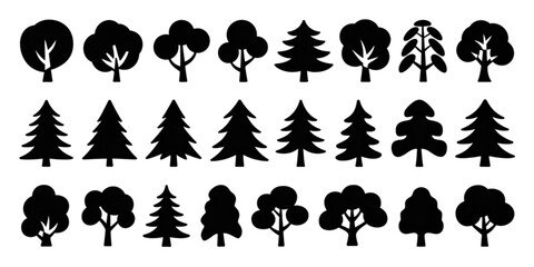 A diverse collection of various tree silhouettes and shapes Vector © AZIFA