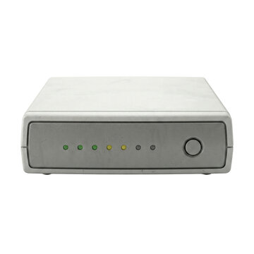 Retro network modem with led indicators on transparent background