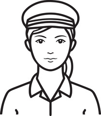 Obraz premium Hand Drawn Female Police Black and White Avatar Illustration in Minimal Line Art Style Design