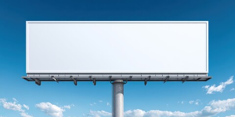 Large Blank Billboard Sign Against a Clear Blue Sky with Wispy Clouds in Daylight Outdoor Advertising Space